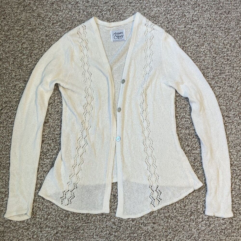 Magaret O'Leary Womens Cardigan Size S Mother of Pearl Buttons Off White Open
